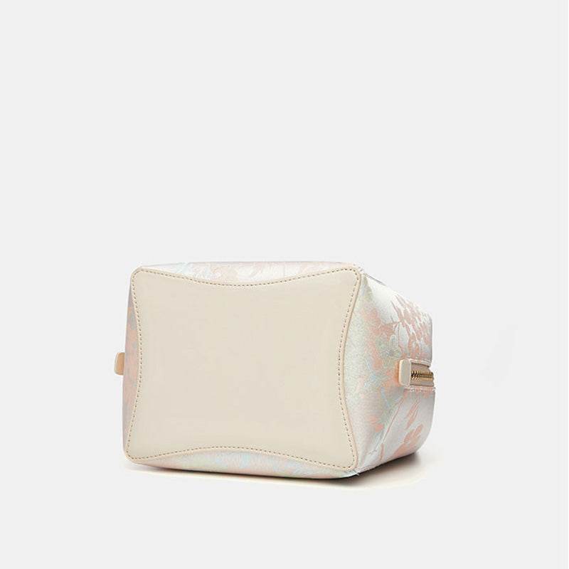 Brocade Silk Cute Pink Floral Bucket Bag Designer Handbag - SinoCultural -- P17020204