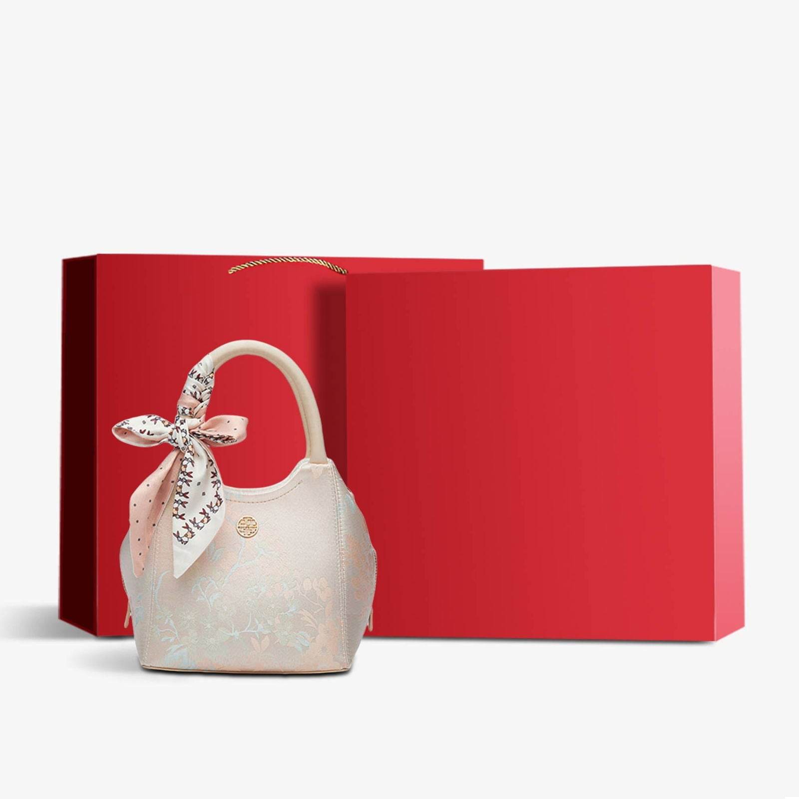 Brocade Silk Cute Pink Floral Bucket Bag Designer Handbag - SinoCultural -- P17020204