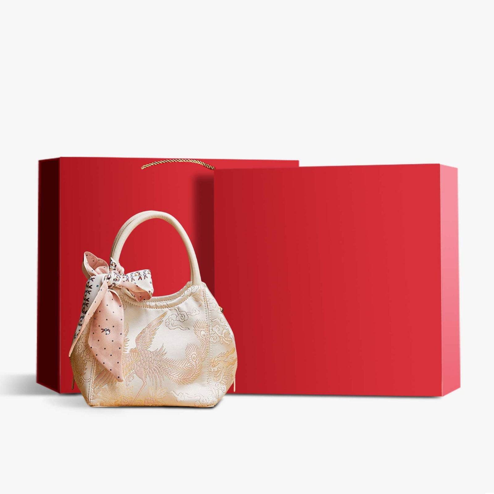 Brocade Jacquard Silk Powder Pink Phoenix Bucket Bag - SinoCultural -- P17020204-4