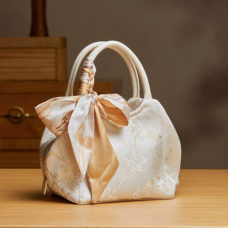 Brocade Silk Cute Bucket Bag Fenghuang Pattern Handbag - SinoCultural -- P17020204-5 -