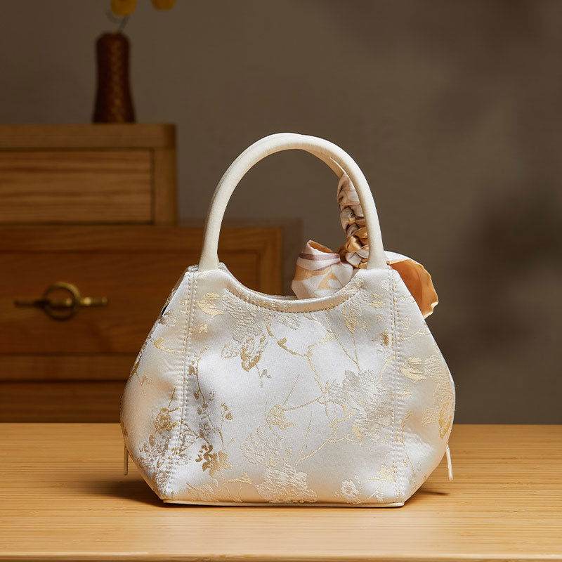 Brocade Silk Cute Bucket Bag Fenghuang Pattern Handbag - SinoCultural -- P17020204-5 -