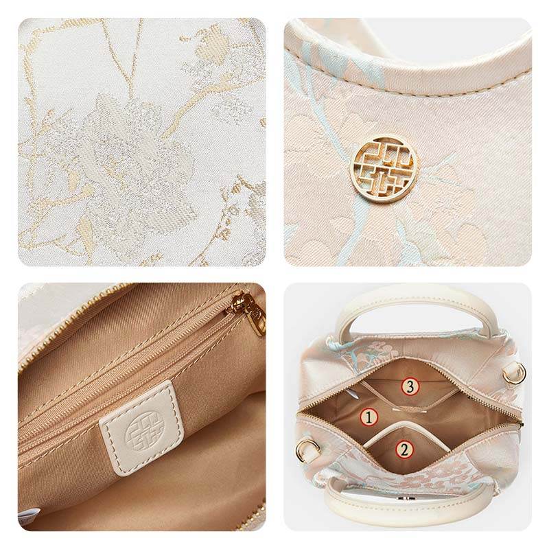 Brocade Silk Cute Bucket Bag Fenghuang Pattern Handbag - SinoCultural -- P17020204-5 -
