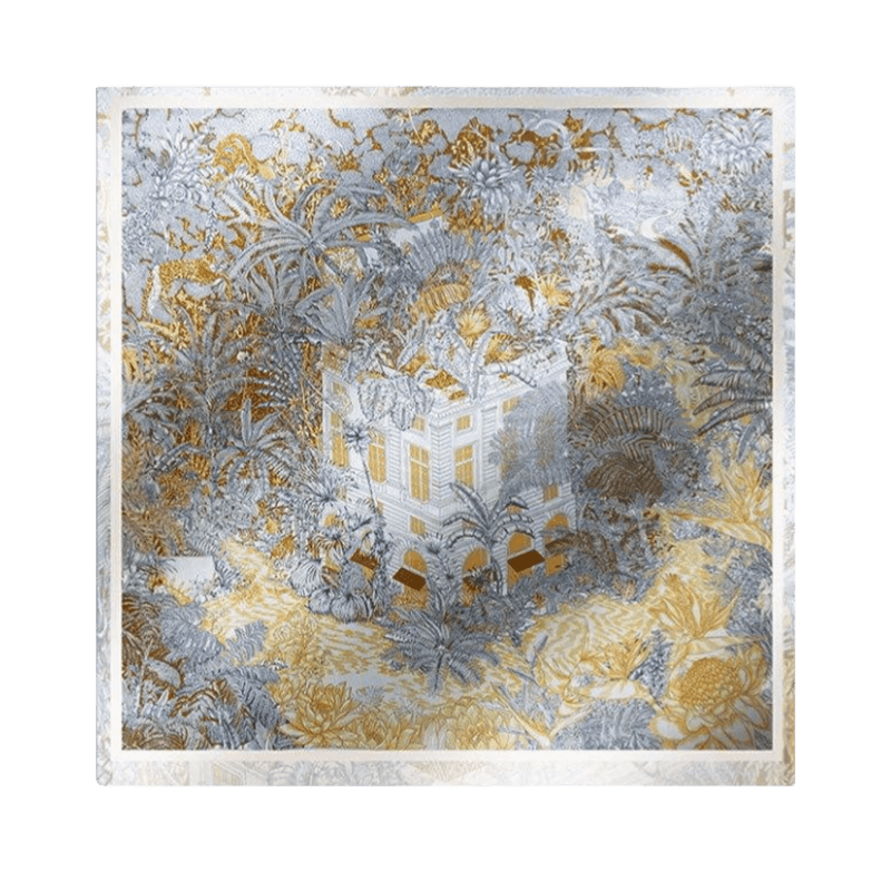 Mulberry Silk 14 Momme Square Scarf Vibrant Floral Gold 88x88 cm - SinoCultural -- CXFJ001