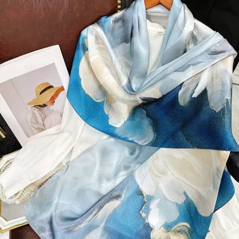 Mulberry Silk 14 Momme Silk Scarf Blue Orchid 175x53 cm - SinoCultural -- CXFJ007 -