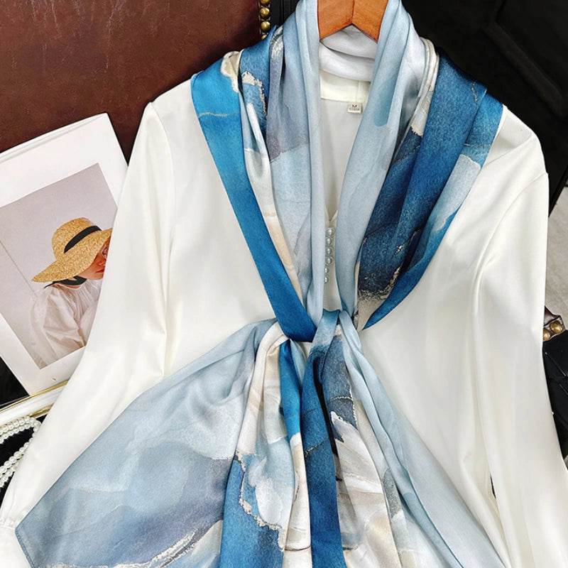 Mulberry Silk 14 Momme Silk Scarf Blue Orchid 175x53 cm - SinoCultural -- CXFJ007 -