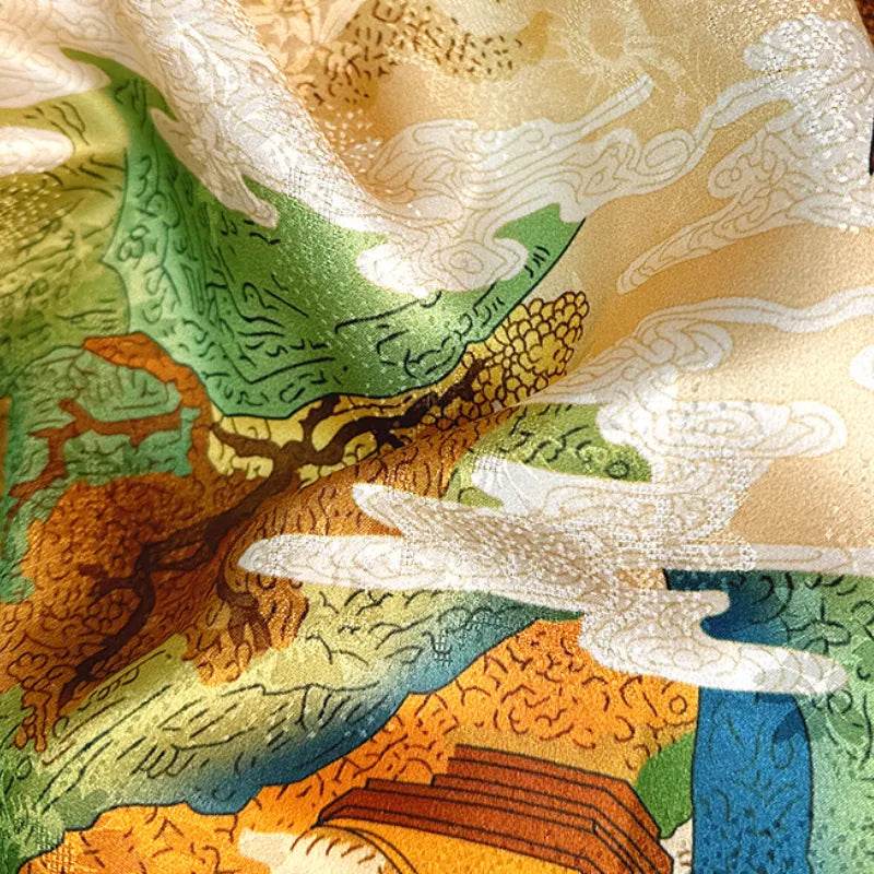 Mulberry Silk 14 Momme Square Scarf Cloud Pavilion 108x108 cm - SinoCultural -- CXFJ014