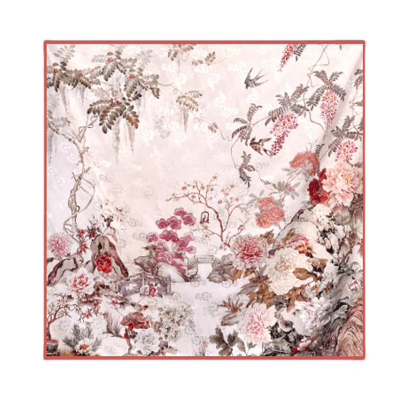 Mulberry Silk 14 Momme Square Scarf Radiant Floral 108x108 cm - SinoCultural -- CXFJ015