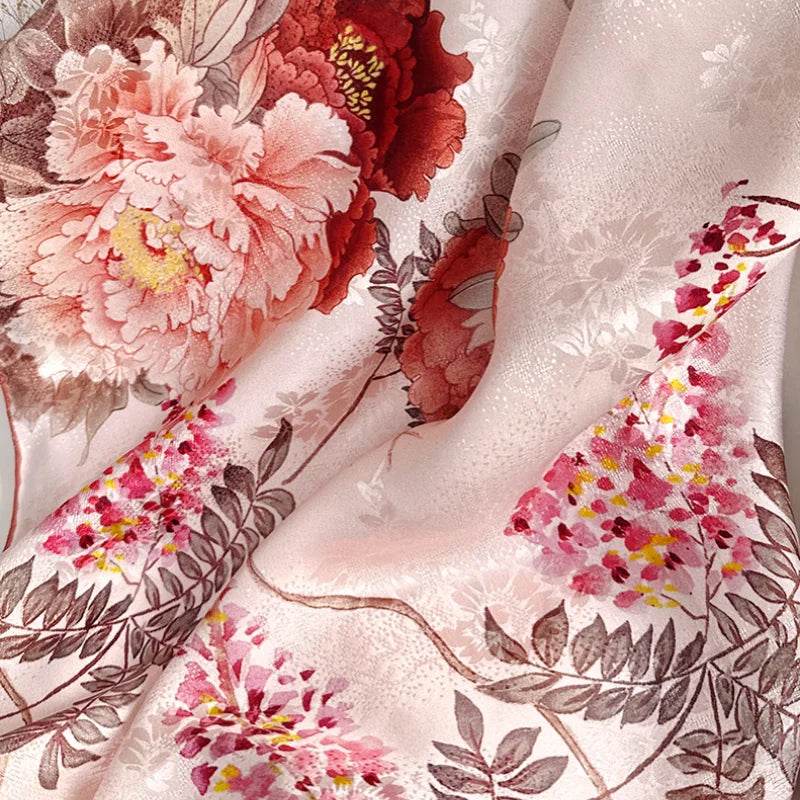 Mulberry Silk 14 Momme Square Scarf Radiant Floral 108x108 cm - SinoCultural -- CXFJ015