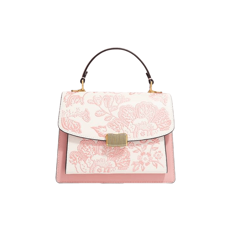 Embroidery Leather Peony Clutch Bag New Chinese Style Handbag - SinoCultural -- CXXB049PK