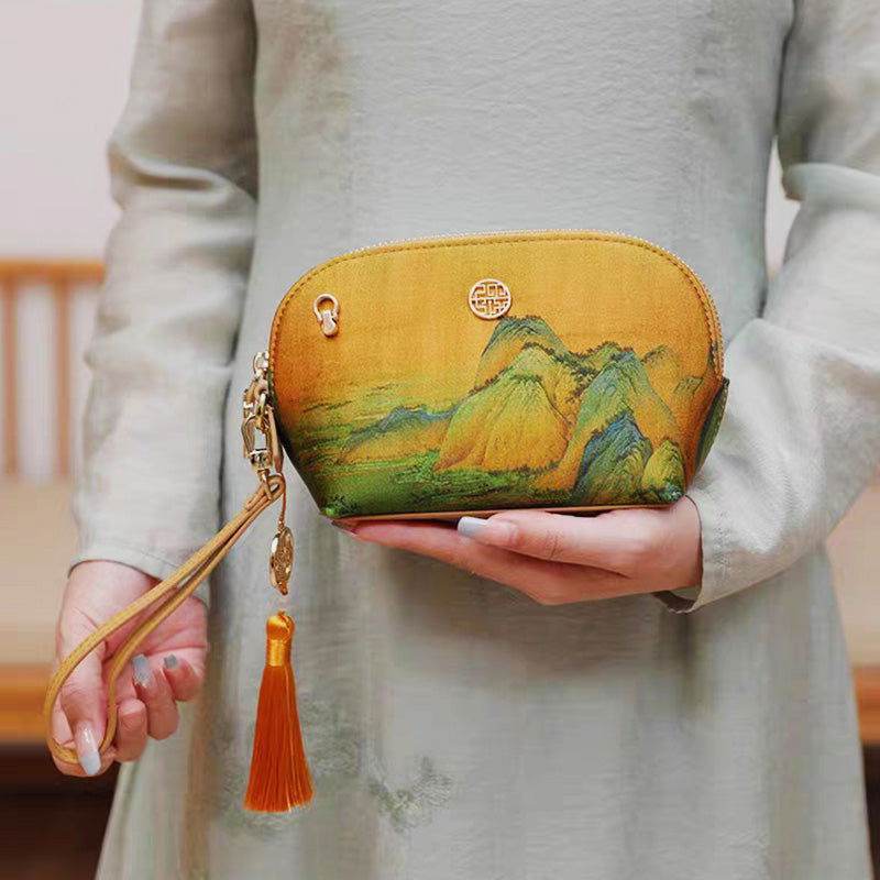 Chinese Ancient Painting Mulberry Silk Luxury Clutch Bag Wallet - SinoCultural -- P170086