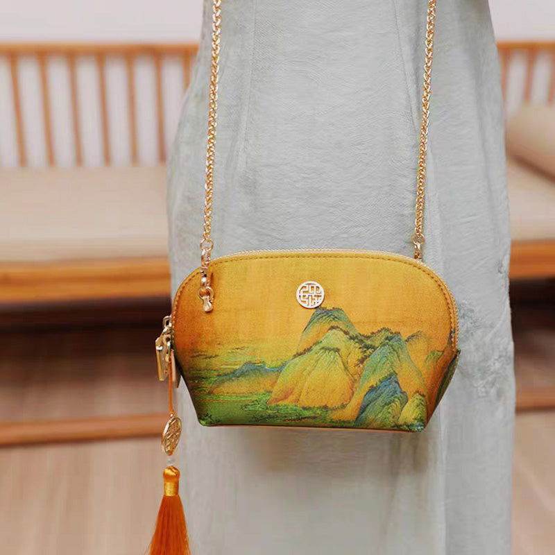 Chinese Ancient Painting Mulberry Silk Luxury Clutch Bag Wallet - SinoCultural -- P170086