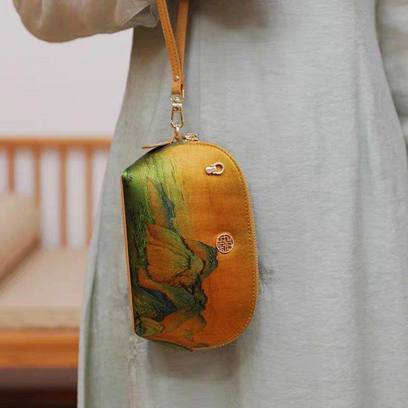 Chinese Ancient Painting Mulberry Silk Luxury Clutch Bag Wallet - SinoCultural -- P170086