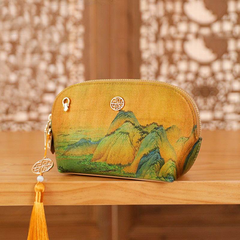 Chinese Ancient Painting Mulberry Silk Luxury Clutch Bag Wallet - SinoCultural -- P170086