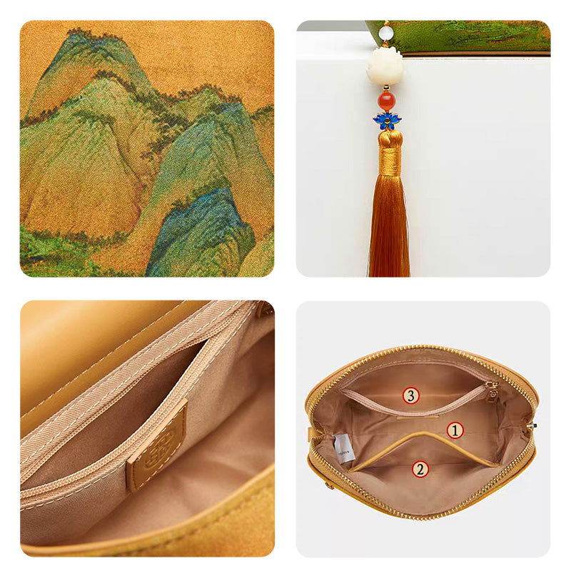 Chinese Ancient Painting Mulberry Silk Luxury Clutch Bag Wallet - SinoCultural -- P170086