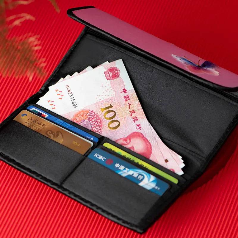 Chinese Handcraft Embroidery Floral Slim Handheld Wallet - SinoCultural -- PWCD198-1