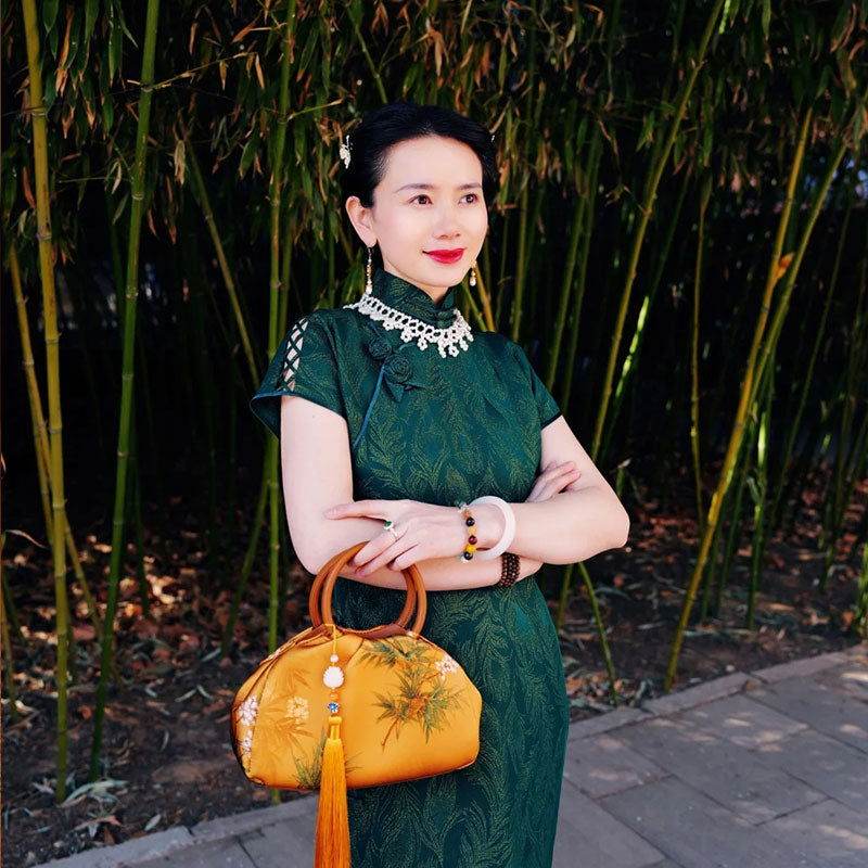 Mulberry Silk Chinese Style Yellow Bamboo Handbag - SinoCultural -- P220291-2