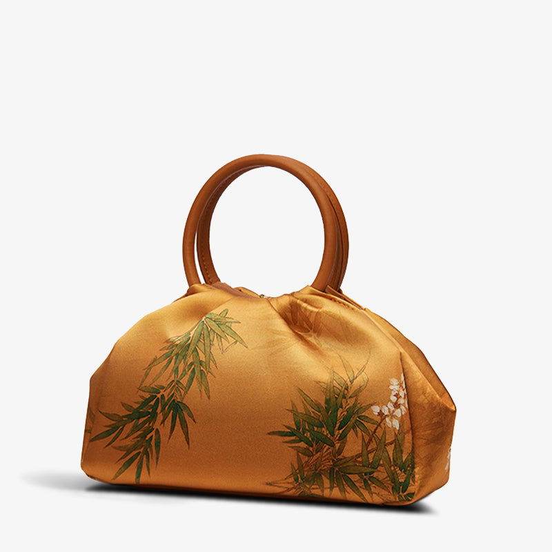 Mulberry Silk Chinese Style Yellow Bamboo Handbag - SinoCultural -- P220291-2