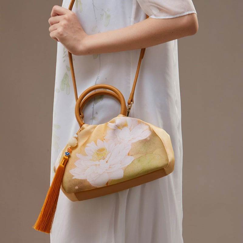 Mulberry Silk Chinese Style Yellow Bamboo Handbag - SinoCultural -- P220291-2