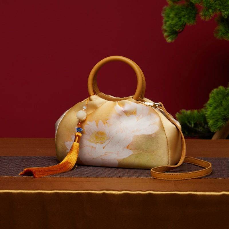 Mulberry Silk Chinese Style Yellow Bamboo Handbag - SinoCultural -- P220291-2