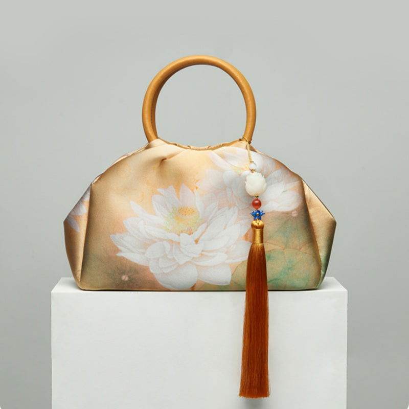 Mulberry Silk Chinese Style Yellow Bamboo Handbag - SinoCultural -- P220291-2