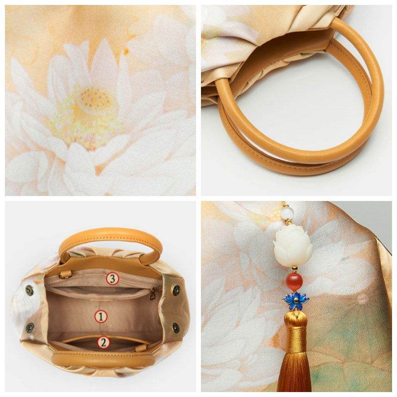 Mulberry Silk Chinese Style Yellow Bamboo Handbag - SinoCultural -- P220291-2