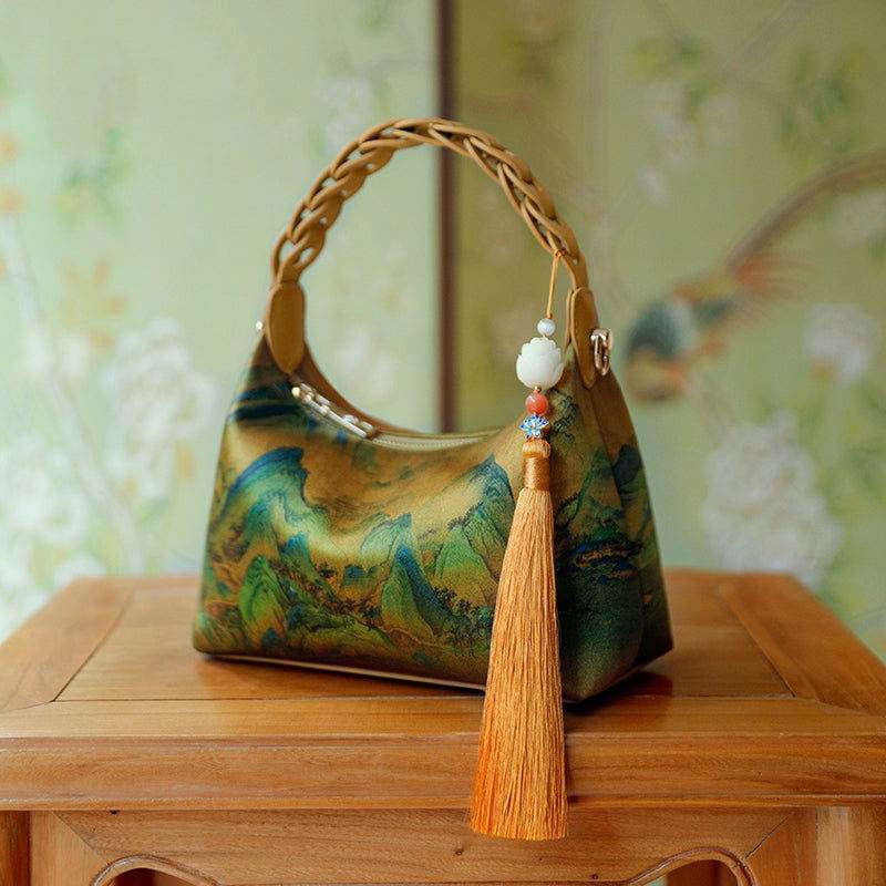 Chinese Painting Xiangyunsha Silk Shoulder Bag Designer Handbag - SinoCultural -- P170083 -