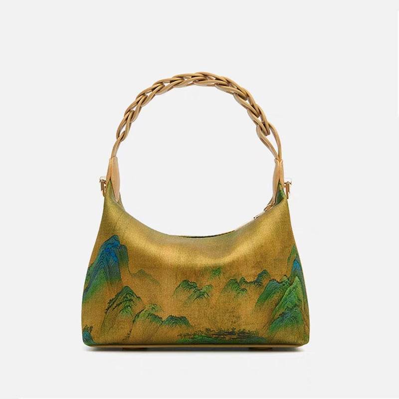 Chinese Painting Xiangyunsha Silk Shoulder Bag Designer Handbag - SinoCultural -- P170083 -
