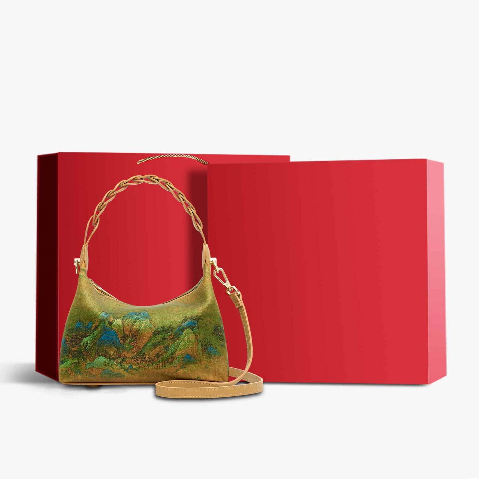 Chinese Painting Xiangyunsha Silk Shoulder Bag Designer Handbag - SinoCultural -- P170083 -