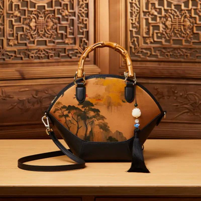 Chinese Painting Xiangyunsha Silk Tote Bag Designer Handbag - SinoCultural -- P17062305-2 -