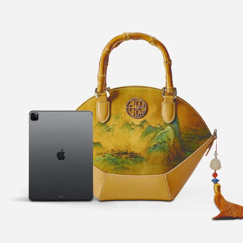 Chinese Painting Xiangyunsha Silk Tote Bag Designer Handbag - SinoCultural -- P17062305-2 -