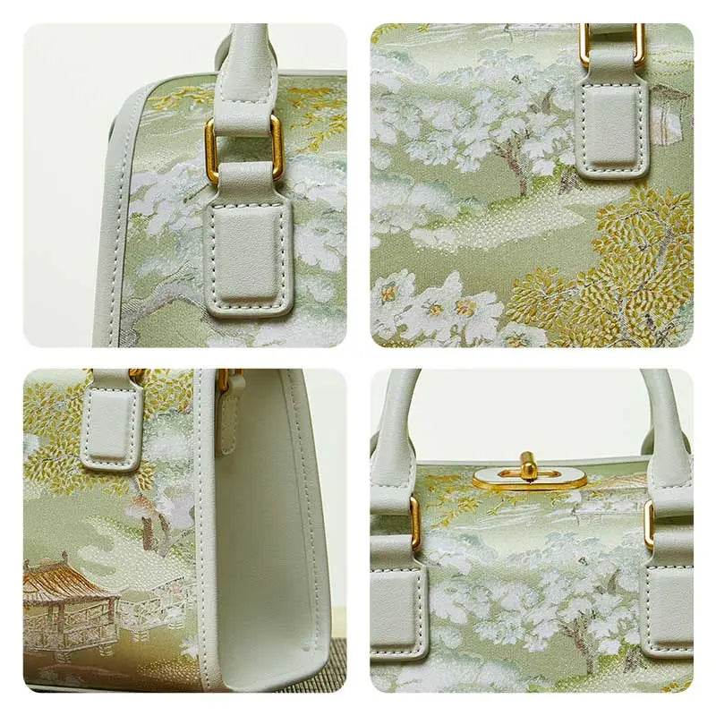 Chinese Painting Mulberry Silk Boston Bag Luxury Handbag - SinoCultural -- P17061505