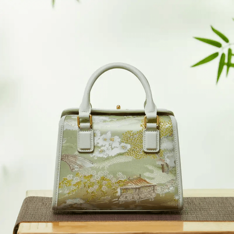 Chinese Painting Mulberry Silk Boston Bag Luxury Handbag - SinoCultural -- P17061505