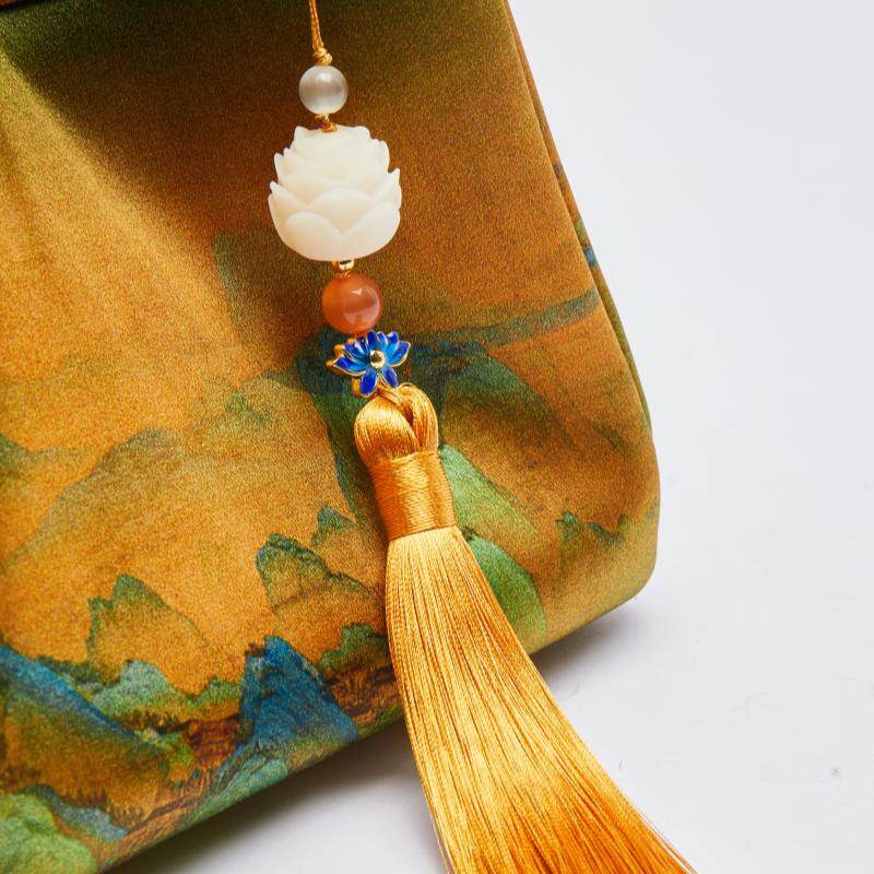 Chinese Painting Mulberry Silk Bucket Bag Vintage Handbag - SinoCultural -- P17062005-2