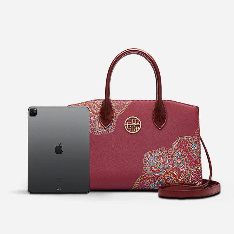 Chinese Style Leather Red Tote Bag Women's Wedding Handbag - SinoCultural -- P120483