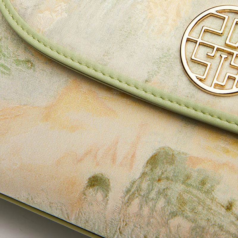 Chinese Style Mulberry Silk Bamboo Handle Light Green Handbag - SinoCultural -- P170079LG -