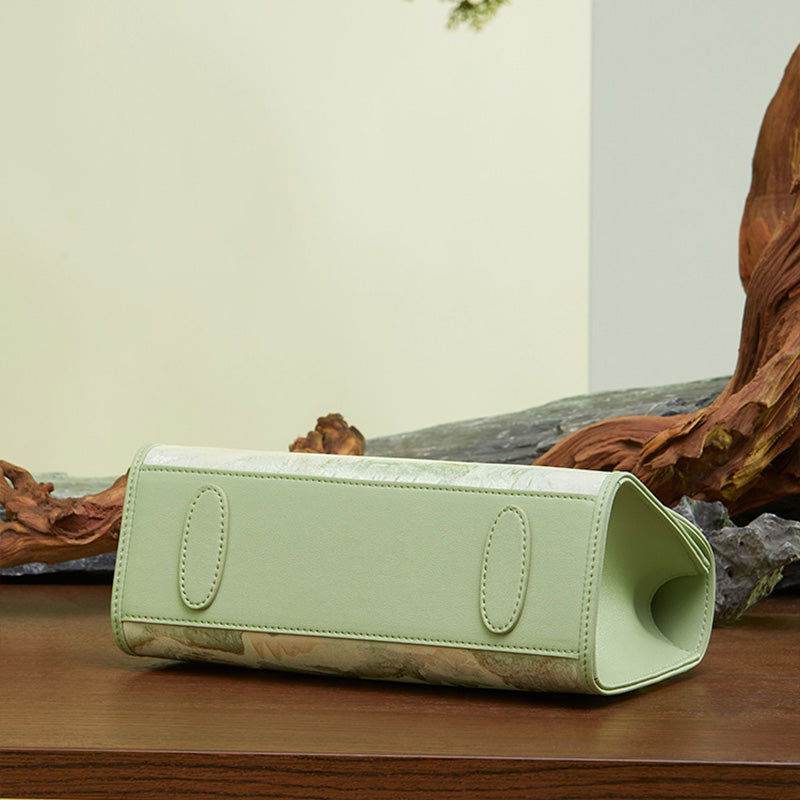 Chinese Style Mulberry Silk Bamboo Handle Light Green Handbag - SinoCultural -- P170079LG -