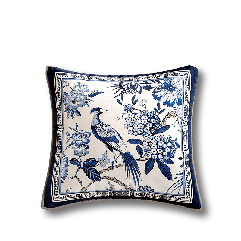 Chinoiserie Blue and White Porcelain Decorative Throw Pillow for Bedroom - SinoCultural -- SJZBZ077AA45