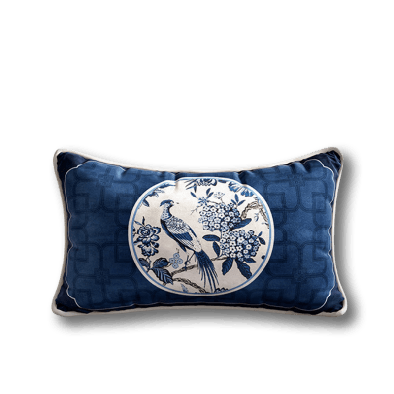 Chinoiserie Blue and White Porcelain Decorative Throw Pillow for Bedroom - SinoCultural -- SJZBZ077AA45