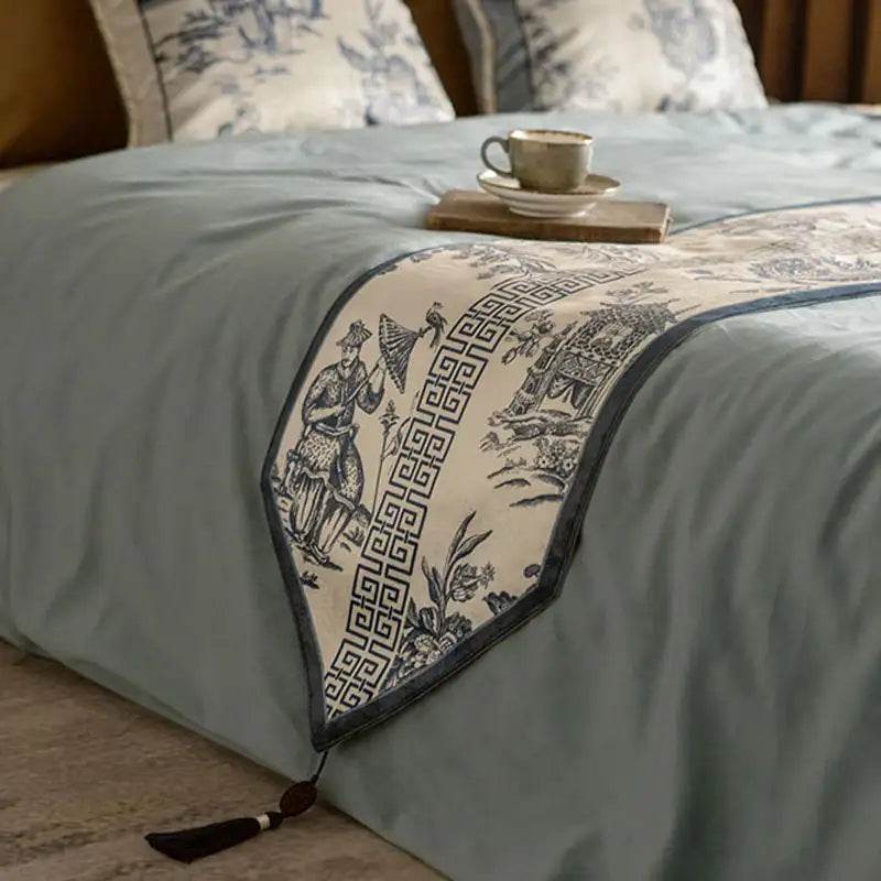 Chinoiserie Blue and White Simplicity Romantic Table Runner - SinoCultural -- TR024BW160