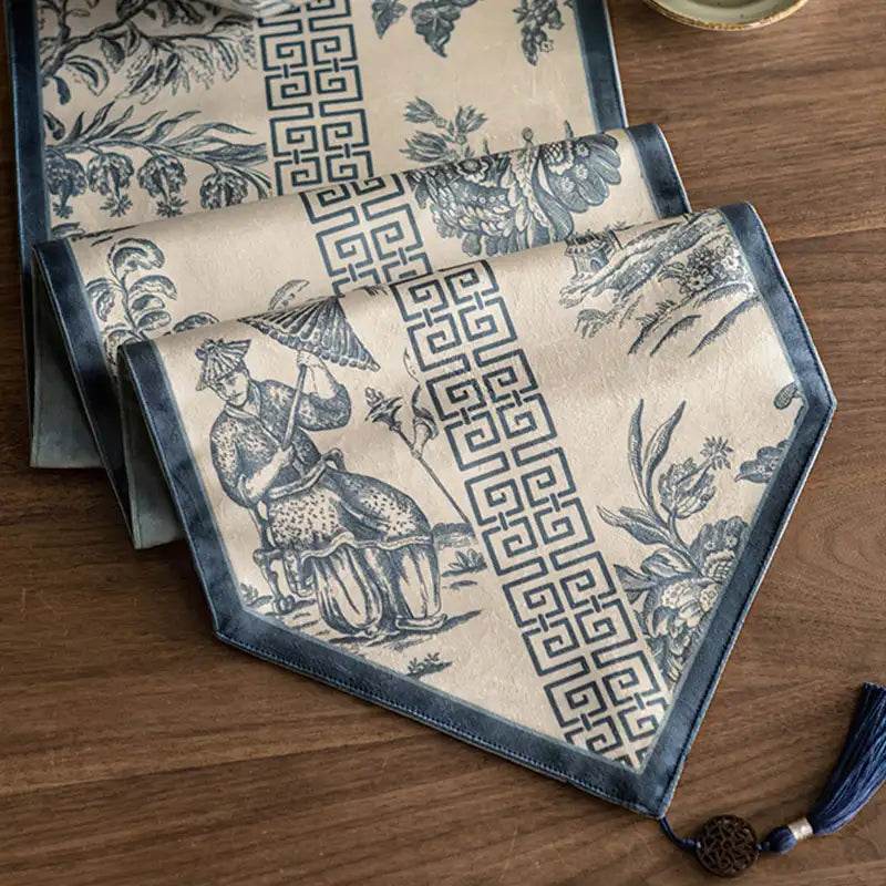 Chinoiserie Blue and White Simplicity Romantic Table Runner - SinoCultural -- TR024BW160