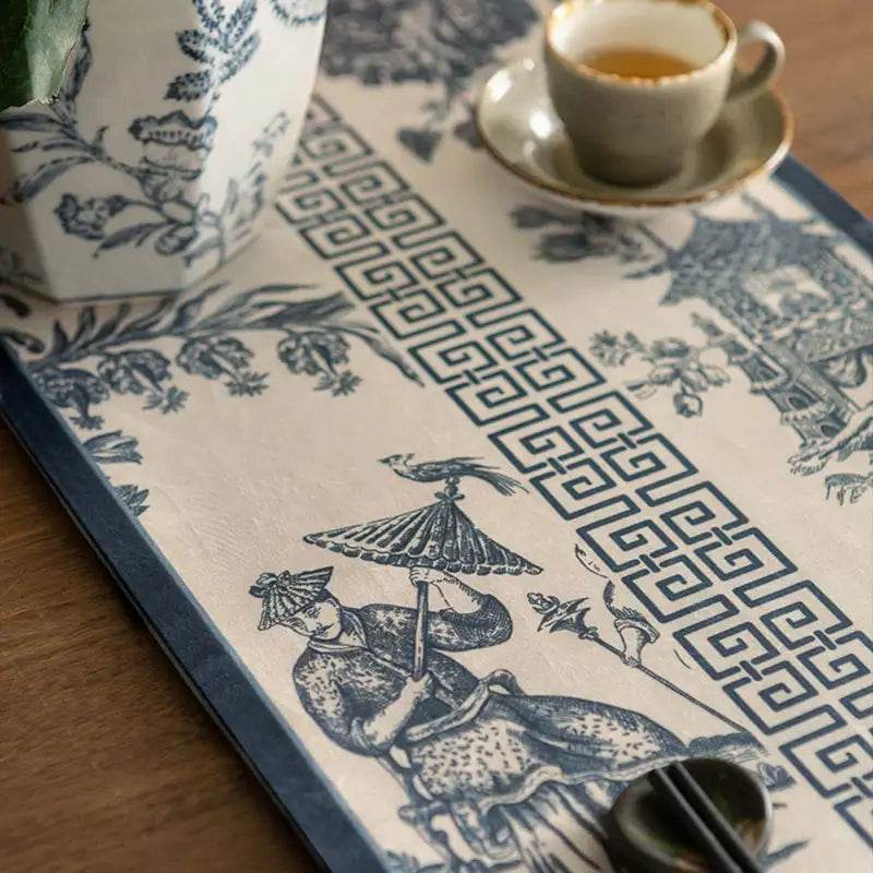 Chinoiserie Blue and White Simplicity Romantic Table Runner - SinoCultural -- TR024BW160