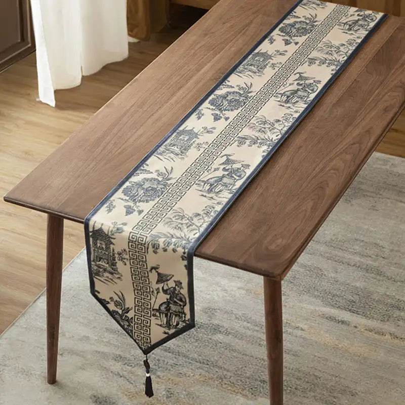 Chinoiserie Blue and White Simplicity Romantic Table Runner - SinoCultural -- TR024BW160