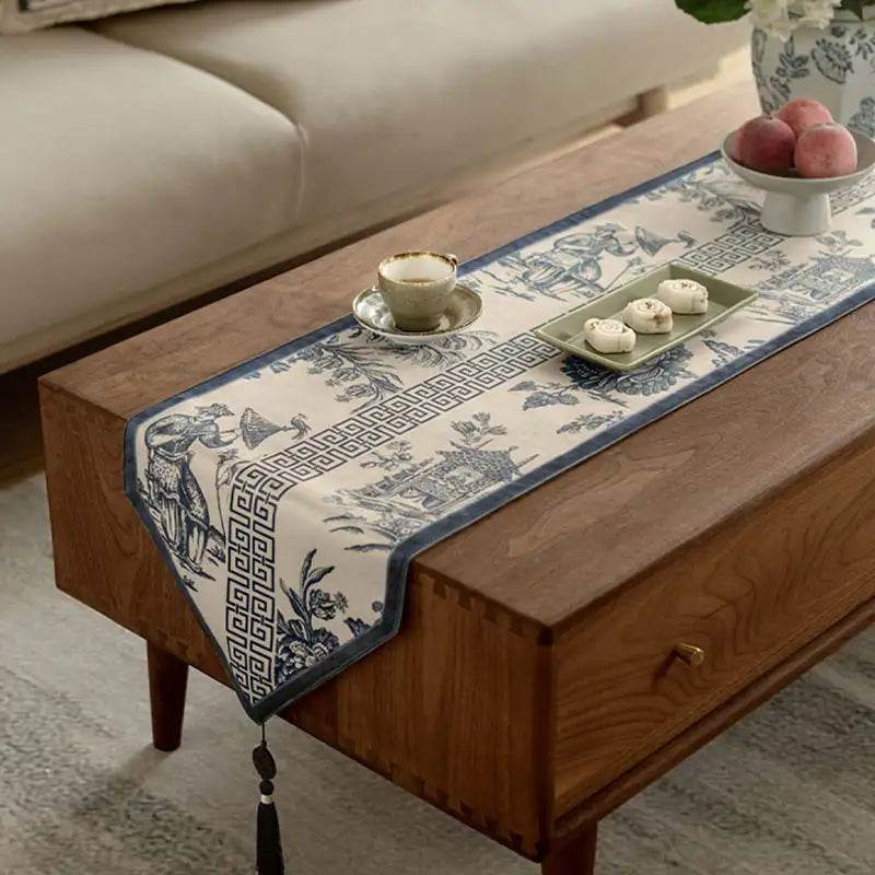 Chinoiserie Blue and White Simplicity Romantic Table Runner - SinoCultural -- TR024BW160