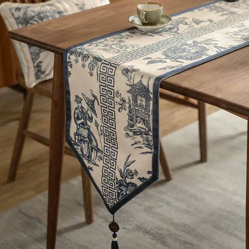 Chinoiserie Blue and White Simplicity Romantic Table Runner - SinoCultural -- TR024BW160