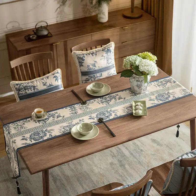 Chinoiserie Blue and White Simplicity Romantic Table Runner - SinoCultural -- TR024BW160