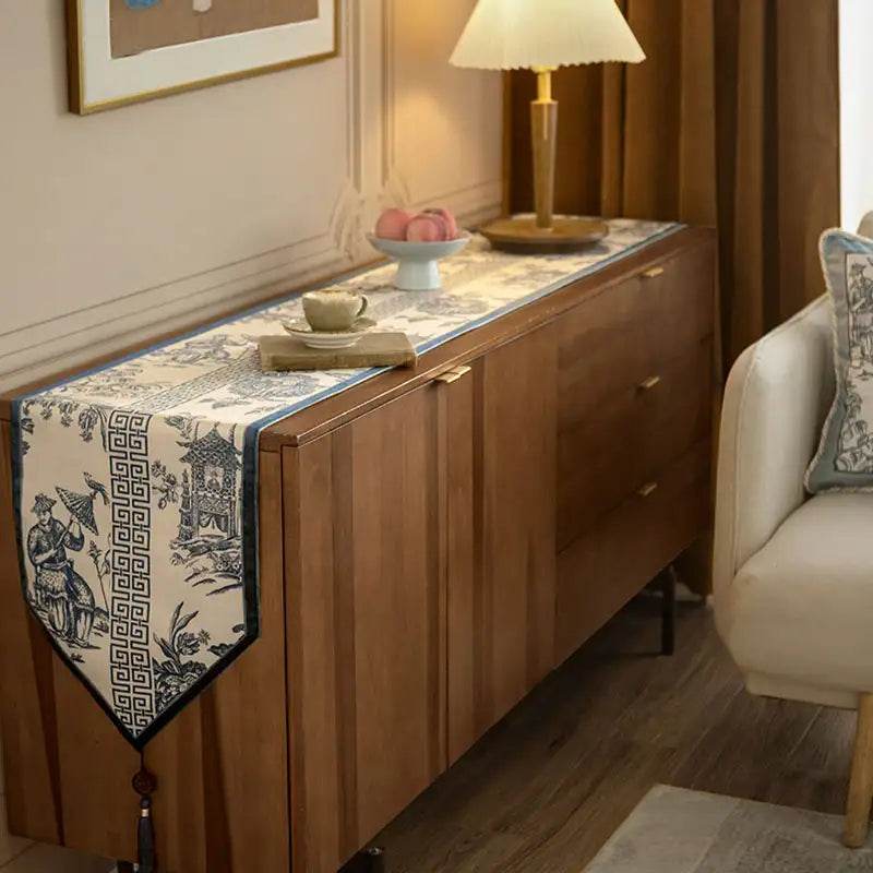 Chinoiserie Blue and White Simplicity Romantic Table Runner - SinoCultural -- TR024BW160