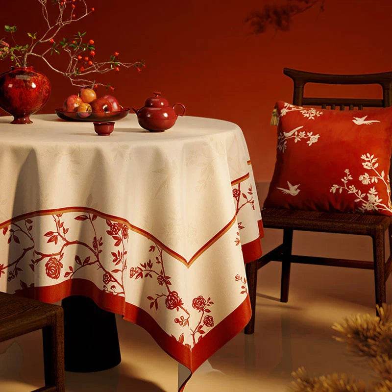 Chinoiserie Chinese Red Celebration Rectangular Tablecloth - SinoCultural -- TC010W85