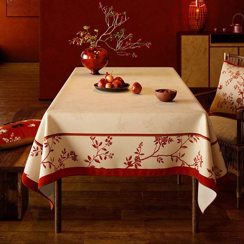 Chinoiserie Chinese Red Celebration Rectangular Tablecloth - SinoCultural -- TC010W85