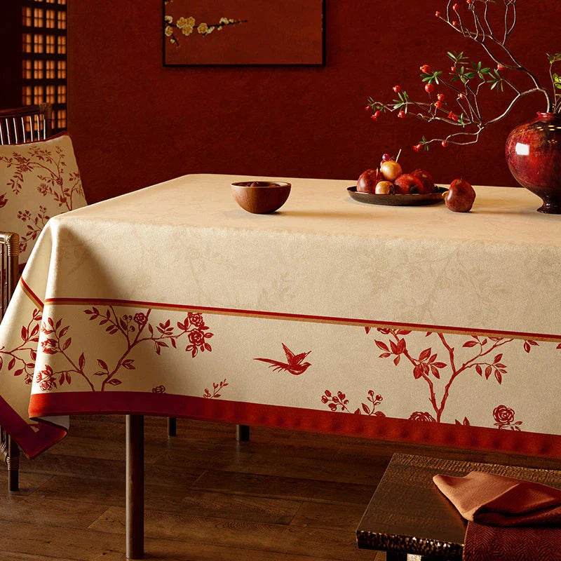Chinoiserie Chinese Red Celebration Rectangular Tablecloth - SinoCultural -- TC010W85