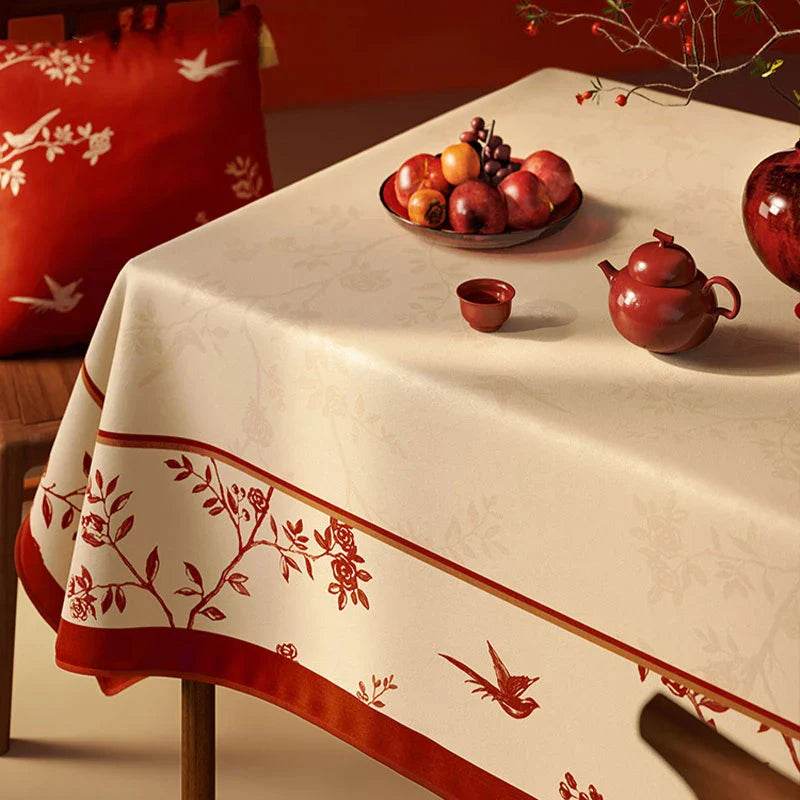 Chinoiserie Chinese Red Celebration Rectangular Tablecloth - SinoCultural -- TC010W85